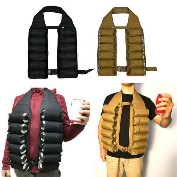 Cheers.US Beer Bandolier Holder 12-Pack, Drink Vest Beer Holster 12 Can Soda Belt Holster Beverage Holder Insulated with Inside Money Holder Funny BBQ Party Gag