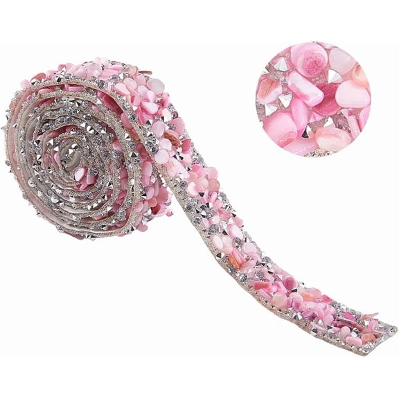 Resin Rhinestone Crystals Beaded Trim Iron On Patch Hotfix Ribbon with Adhesive Back for DIY Art Craft Sewing Light Salmon 3/4x1/4 inch(20.5x5mm)