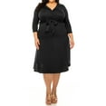thumbnail image 2 of Women's Plus Size Solid 3/4 Sleeve V-neck Faux Wrap A-line Dress with Waist Tie(Pack of 2), 2 of 7