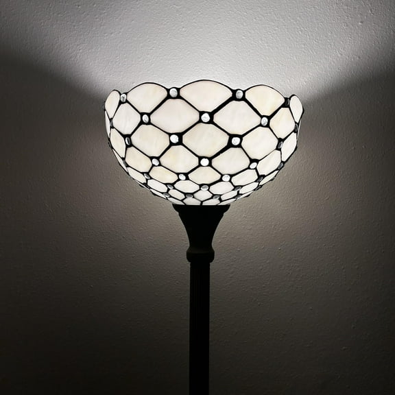 Tiffany Torch Floor Lamp White Stained Glass Crystal Beans LED Bulb Included For Living Room Bedroom Office Hotel 12"W*12'D*66"H