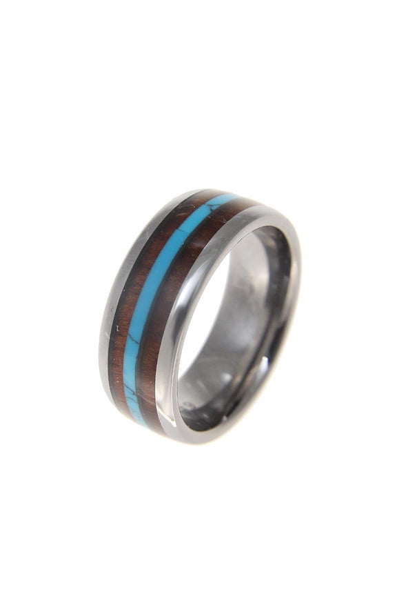 Tungsten 8mm wedding band ring turquoise Hawaiian koa wood comfort fit size 6-14
