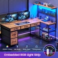 thumbnail image 4 of 47" L Shaped Desk with 5 Drawers & Hutch, Reversible Gaming Desk with LED Lights & Outlets, Computer Desk with Open Shelves & Storage Bag for CPU, Books etc for Home Office, Space Saving, Rustic Brow, 4 of 7