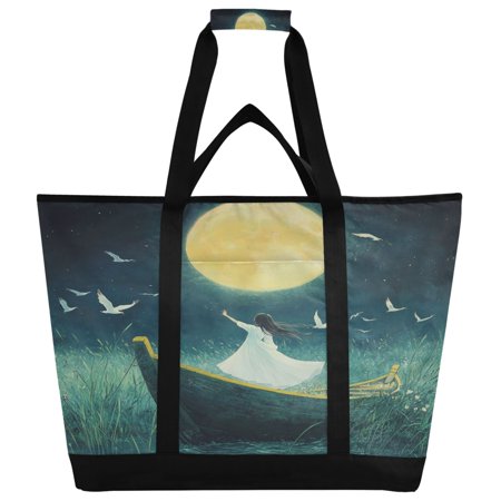 Large Hand-held Ice Pack Picnic Bag Insulation and Refrigeration Suitable for Shopping Picnics and Camping Cartoon Moon Beauty