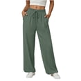 thumbnail image 2 of Women's Cotton Loose Straight Elastic Waist Pants with Pockets for Women, Mid Waisted Double Pocket Casual Long Trousers, Lounge Business Casual Outdoor Wear Womens | VerBelle,Army Green L, 2 of 7