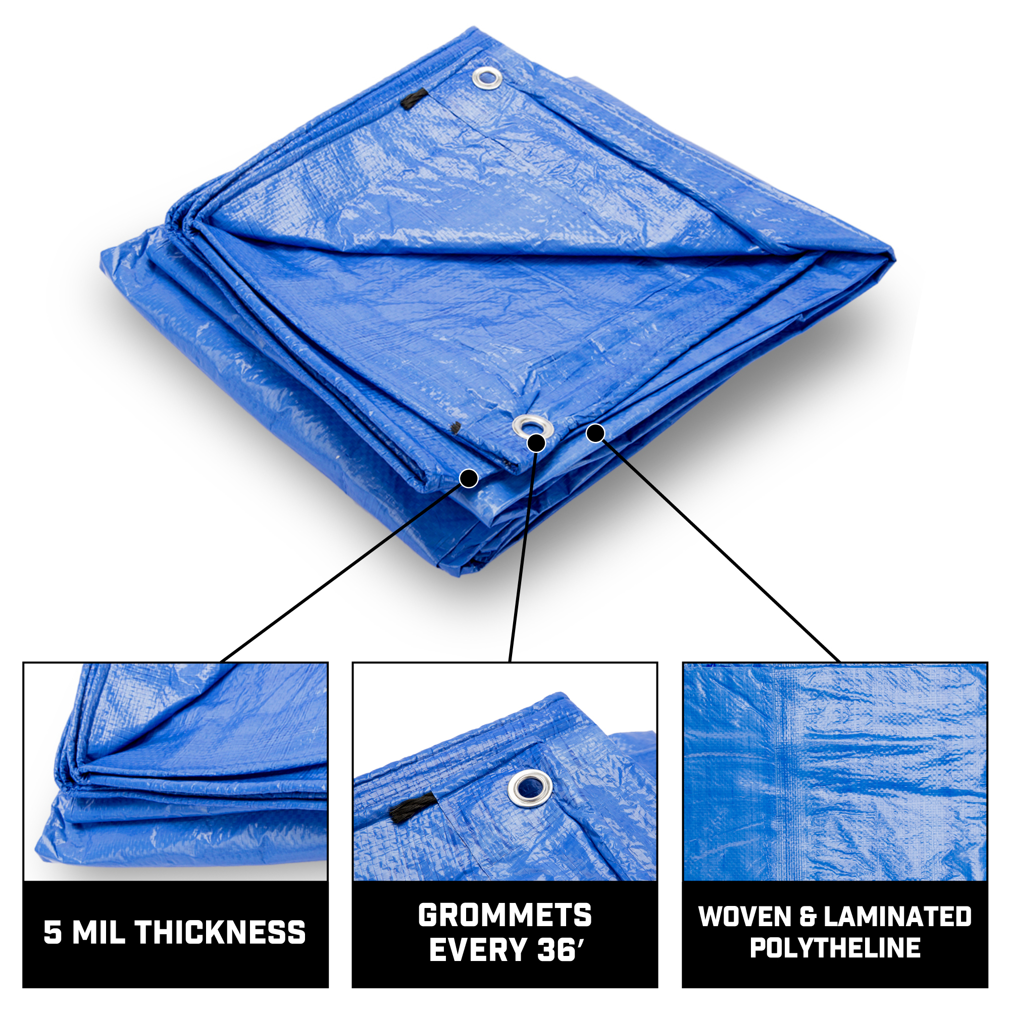 B-Air Grizzly Tarps 5 x 7 Feet Blue Multi Purpose Waterproof Poly Tarp Cover 5 Mil Thick 8 x 8 Weave - image 2 of 4