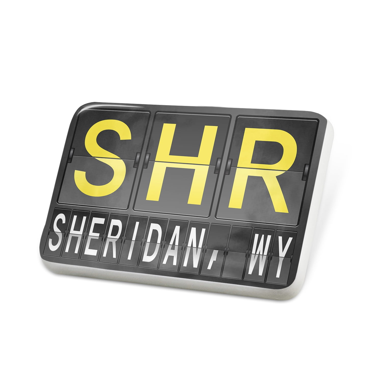 Porcelein Pin SHR Airport Code for Sheridan, WY Lapel Badge NEONBLOND