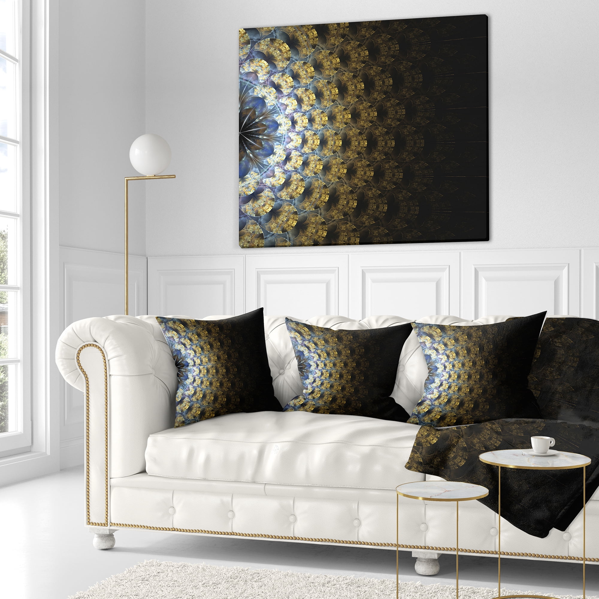 Designart Symmetrical Gold Fractal Flower - Abstract Throw Pillow - 18x18