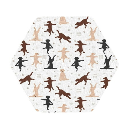 

Coaee Yoga Labrador Retriever Print Leather Coasters Set of 6 Non-Slip Washable Cup Coasters for Home Office Bar Hexagon