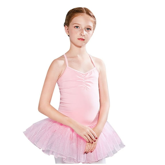 LNWUY (2-13 Years) Children's Dance Dress Girls Toddler Gymnastics Practice Clothes Children's Performance Clothes Bustle Skirt Pink 110