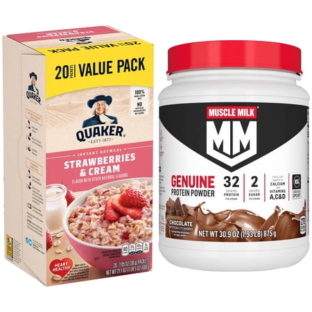 Muscle Milk Protein Powder Chocolate and Quaker Instant Strawberry Oatmeal