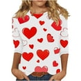 thumbnail image 2 of Womens 3/4 Sleeve Tops Plus Size Valentines Day Tee Shirts Love Hearts Printed Crew Neck Tshirts Casual Loose Fit (L, White), 2 of 6