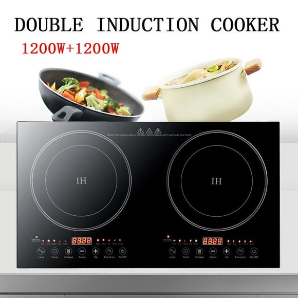 2400W 110V Electric Built in Dual Induction Cooker Cooktop Countertop 2 Burners