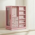 thumbnail image 4 of LEDREM 360° Rotating Jewelry Box Organizer with 5 Drawers, Vertical Earring Storage, 8.7 x 6.3 x 11 Inches, Pink, 4 of 6