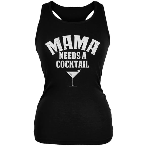 Mama Needs A Cocktail Black Juniors Soft Tank Top - Large