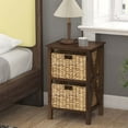 thumbnail image 5 of Costway Juego De 2 Mesitas De Noche De 3 Niveles, Estrecha Con Diseño En X Con 2 Cestas De Pasto Marino, Con Patas De Madera De Acacia, Gabinete De Almacenamiento Para Sala De Estar, Dormitorio, Nogal, 5 of 5