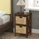 thumbnail image 5 of Costway Juego De 2 Mesitas De Noche De 3 Niveles, Estrecha Con Diseño En X Con 2 Cestas De Pasto Marino, Con Patas De Madera De Acacia, Gabinete De Almacenamiento Para Sala De Estar, Dormitorio, Nogal, 5 of 5