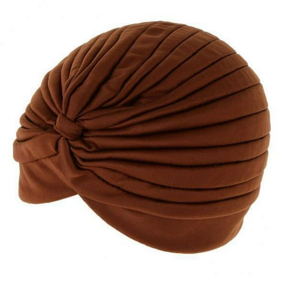 2X Women's Twisted Pleated Turban Hat Hijab Head Wrap Chemo Indian Brown