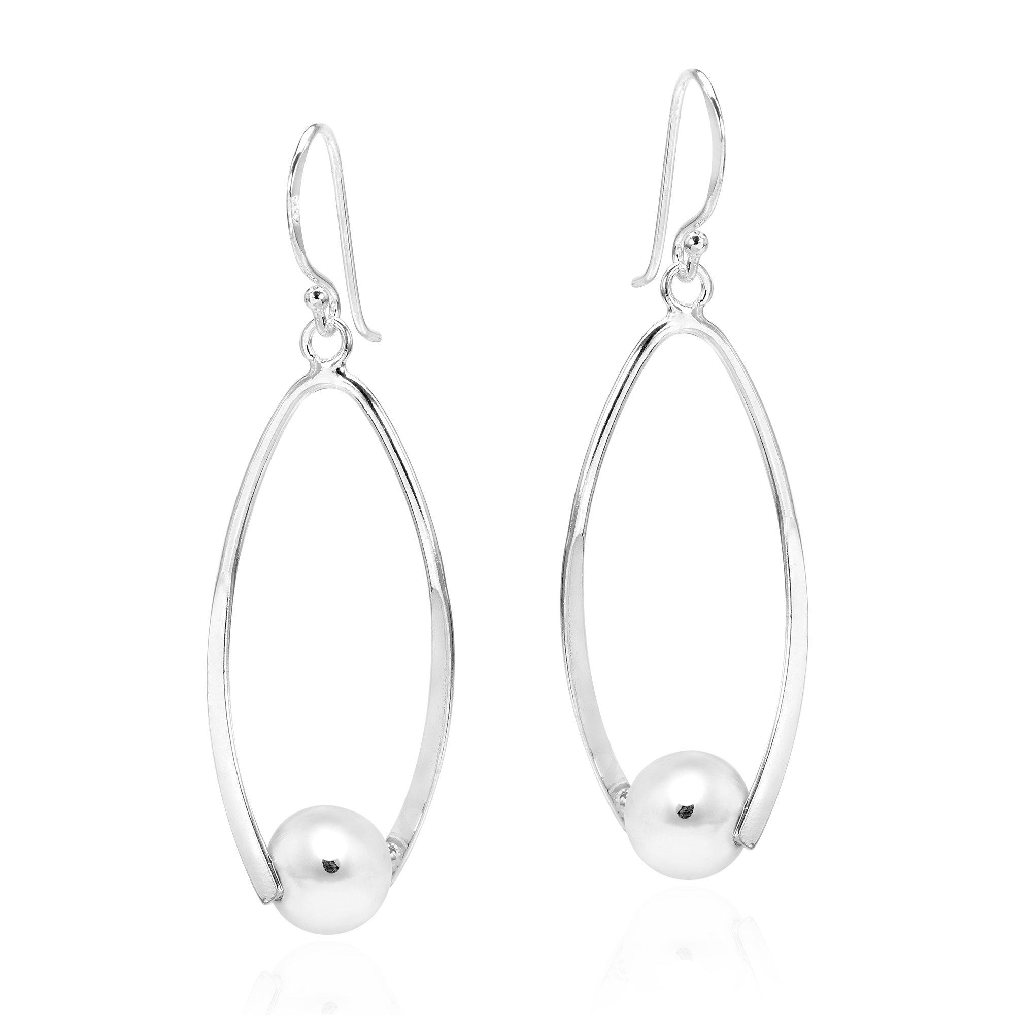 Stunning Suspended Ball of Sterling Silver Drop Dangle Earrings