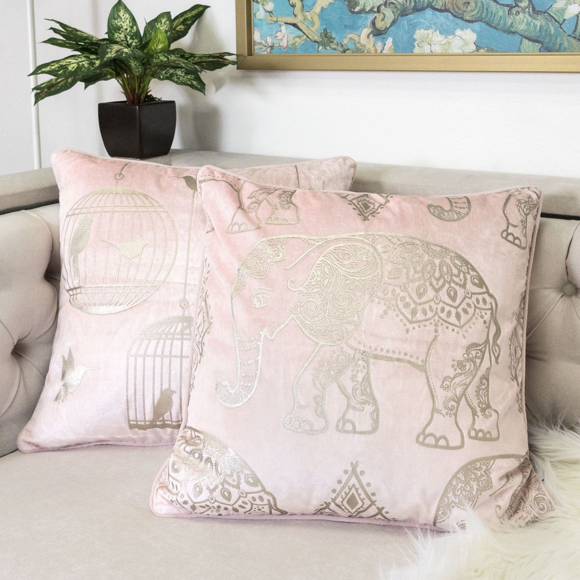 Horton Blush Animal Print Polyester 20 in. x 20 in. Throw Pillow