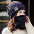 thumbnail image 2 of iHPH7 Hat and Scarf Set Skull Cap Knit Hat Warm Beanie Warm Hat Neck Warmer Winter Neck Warmer Navy One Size, 2 of 6