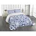 thumbnail image 3 of Ambesonne Flower Quilted Bedspread Set 3 Pcs, Oriental Boho, King Size, Blue, 3 of 5