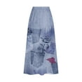 thumbnail image 4 of Mrat Floral Midi Skirt Women's Casual Retro Floral Skirts Linen Elastic Waist Pleated Maxi Skirt with Pockets Plus Size Skirts S-275 Blue S, 4 of 5