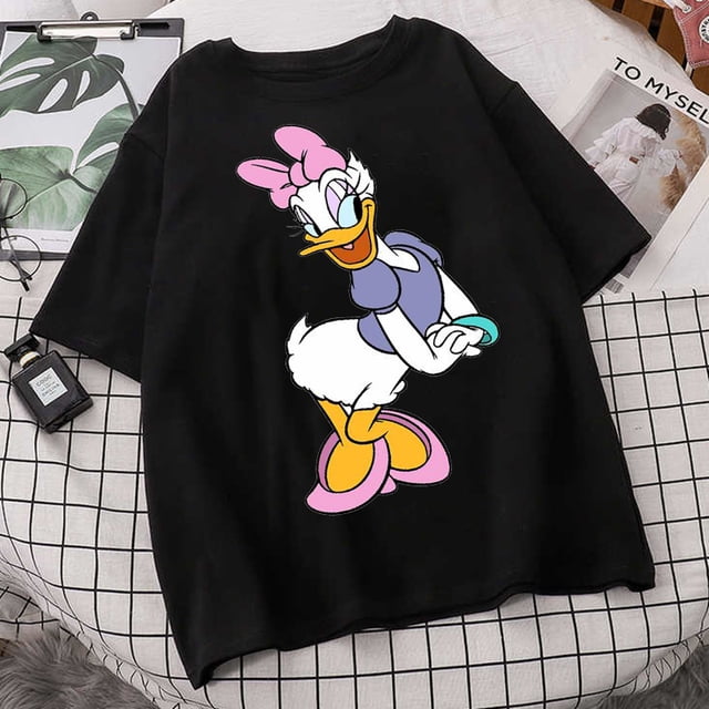 Disney-Camiseta con estampado de dibujos animados para mujer, ropa de calle de manga corta con cuello redondo, Pato Donald, Margarita y pato