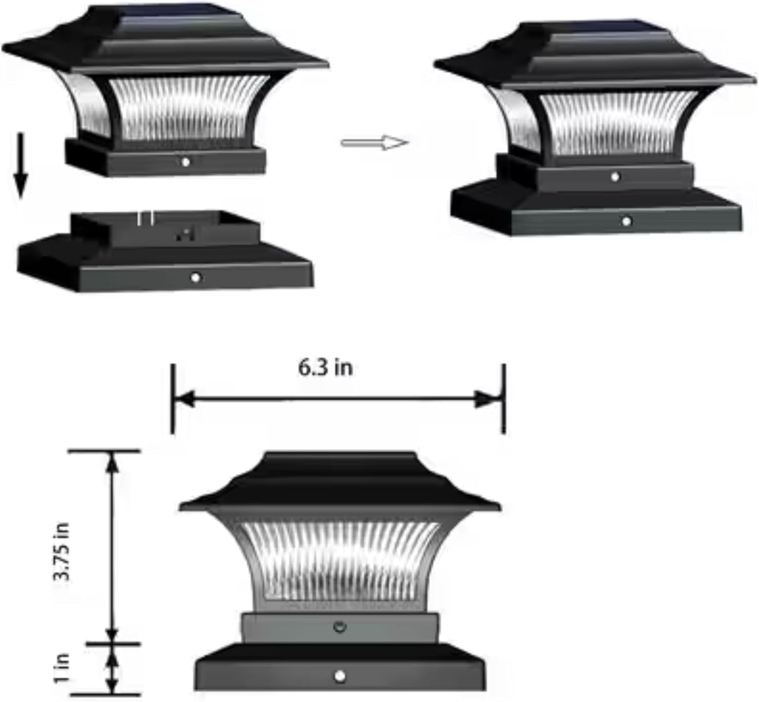 4-Pack Solar Post Cap Lights (2 Boxes with 2) Outdoor Waterproof LED for 4x4 Wooden Posts, Garden, Deck, Wall, Gate, Garage (Black)