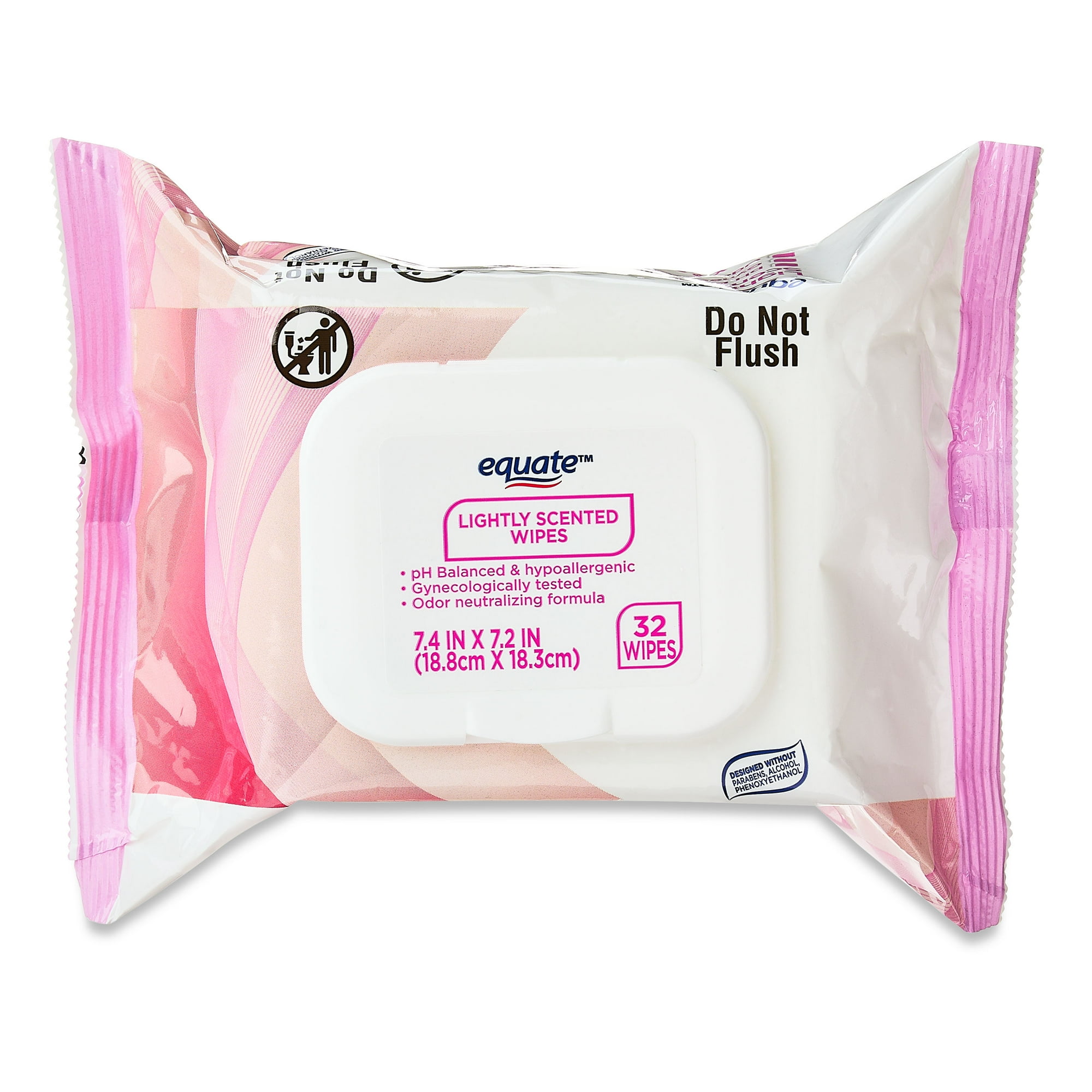 Equate Feminine Wipes, Lightly Scented, pH Balanced for Women's Health, 32 Wipes