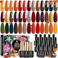thumbnail image 2 of MEFA Juego de esmaltes de uñas de gel de otoño, 23 piezas, 20 colores otoño Halloween marrón burdeos naranja purpurina verde oscuro azul kit de uñas con capa base superior brillante y mate, manicura D, 2 of 4