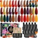 thumbnail image 2 of MEFA Juego de esmaltes de uñas de gel de otoño, 23 piezas, 20 colores otoño Halloween marrón burdeos naranja purpurina verde oscuro azul kit de uñas con capa base superior brillante y mate, manicura D, 2 of 4
