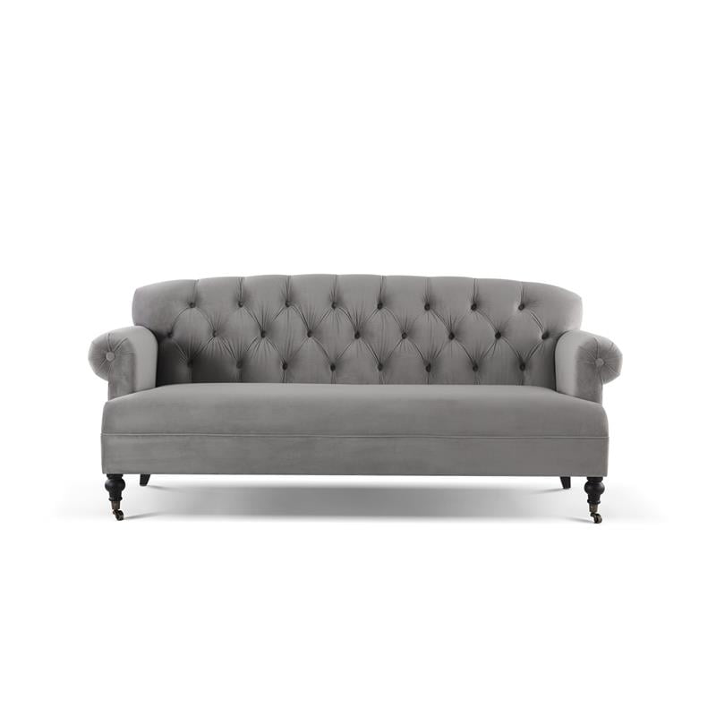 Brika Home Tufted Rolled Arm Sofa with Metal Casters in Opal Gray