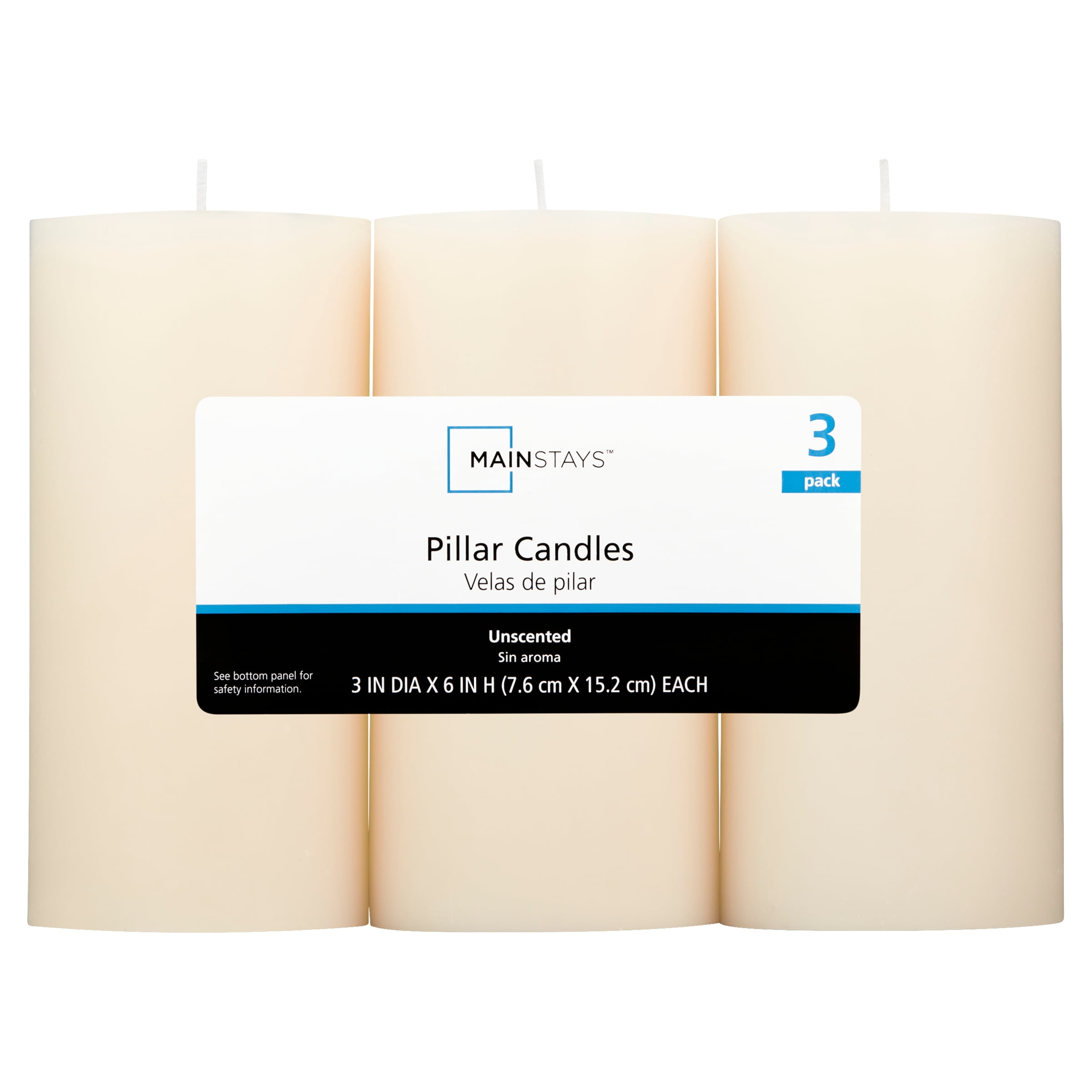 (3 pack) Mainstays Unscented Pillar Candles, 3 x 6 in, Ivory, 3 Count