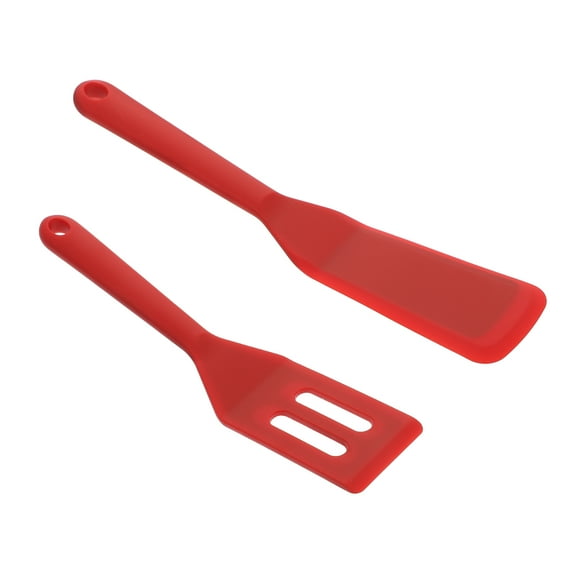 ETEREAUTY Set of 2 Red Silicone Kitchen Spatulas for Frying Eggs, Steak, Non-Stick Cooking with Convenient Storage Hole
