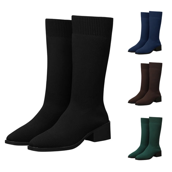 EaseDay Womens Knee High Boots, Stretch Sock Boots For Women With Low Block Heel, Comfortable Slip On Fashion Boots, Fall Winter Dress Boots For Women