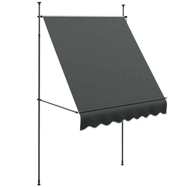 Outsunny Auvent Rétractable 6.5 Pieds x 4 Pieds, Autoportant et Non-Vis, Gris Foncé