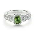 thumbnail image 2 of Gem Stone King 925 Sterling Silver Green Tourmaline and White Moissanite Engagement Ring for Women | 0.88 Cttw | Oval 7X5MM | Gemstone October Birthstone | Size 9, 2 of 3