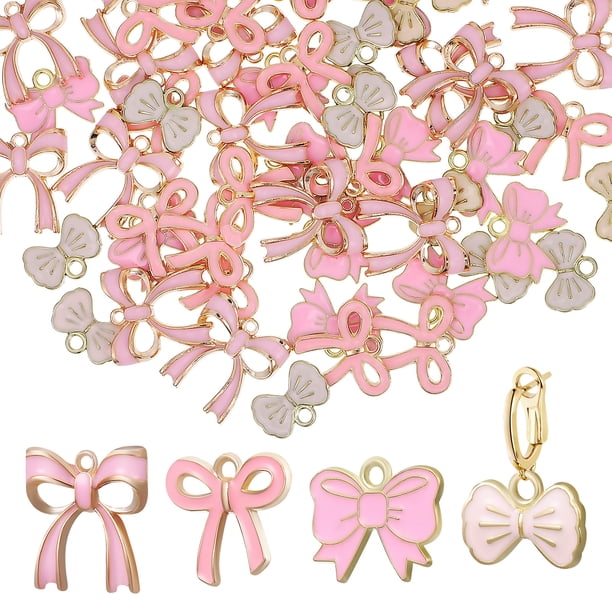 60 Uds. De dijes con lazo para hacer joyas, dijes, pendientes, colgantes, joyería, colgantes, collares, decoraciones con lazo