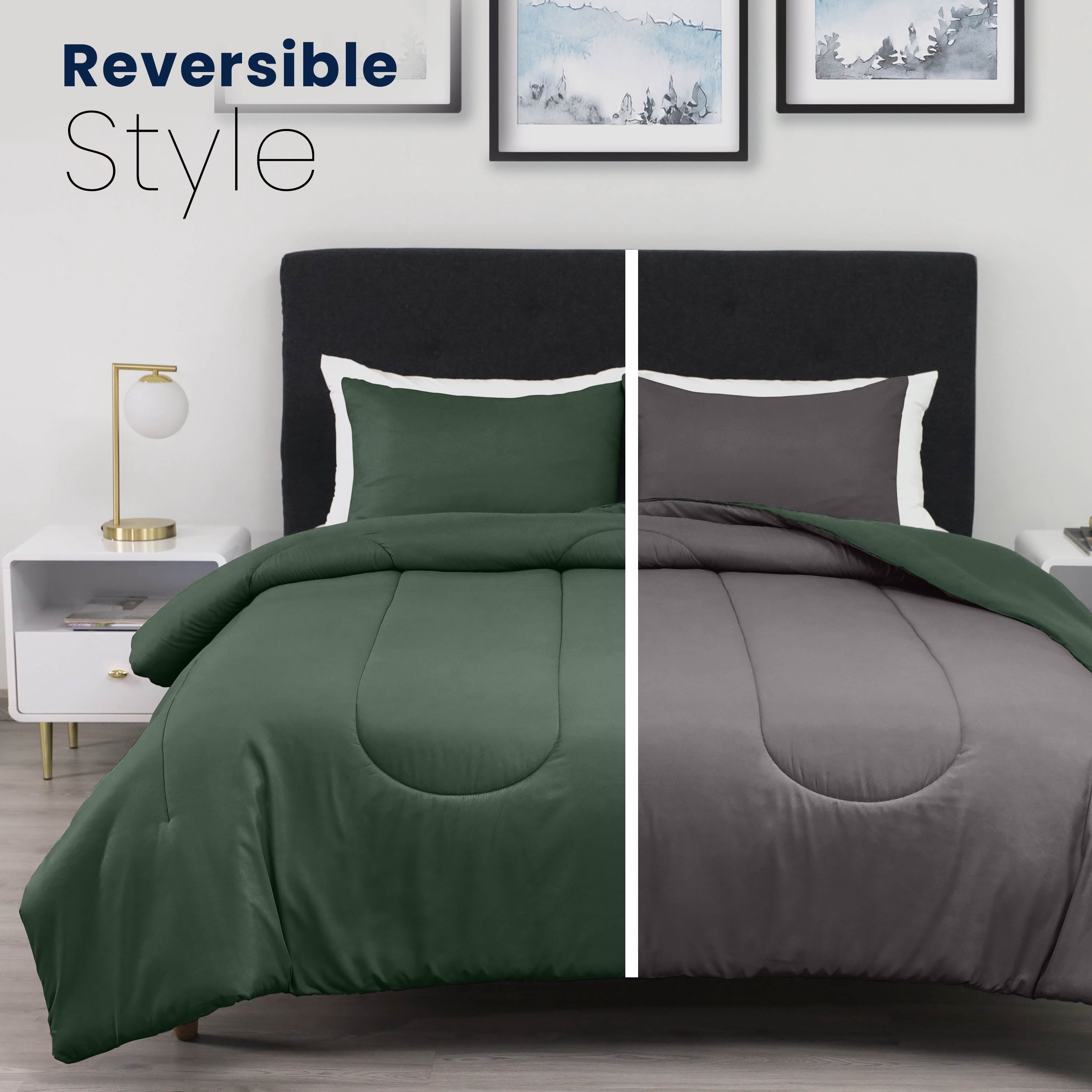 Martex 2-Piece Twin Reversible Comforter Set | Super Soft Lightweight | Olive/Graphite