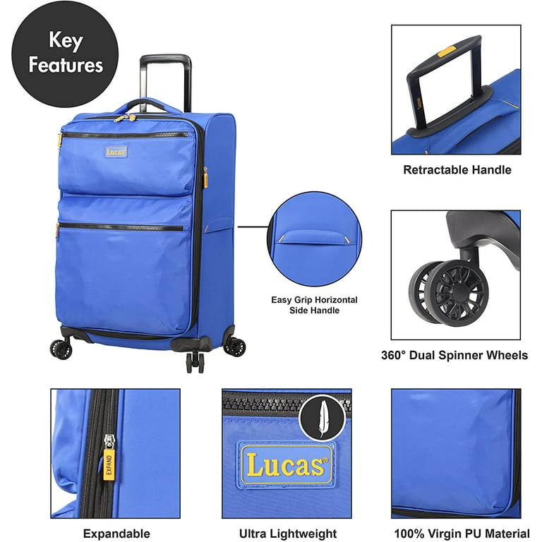LUCAS Designer Luggage Collection - 3 Piece Softside Expandable Ultra  Lightweight Spinner Suitcase Set - Travel Set includes 20 Inch Carry On, 24  Inch