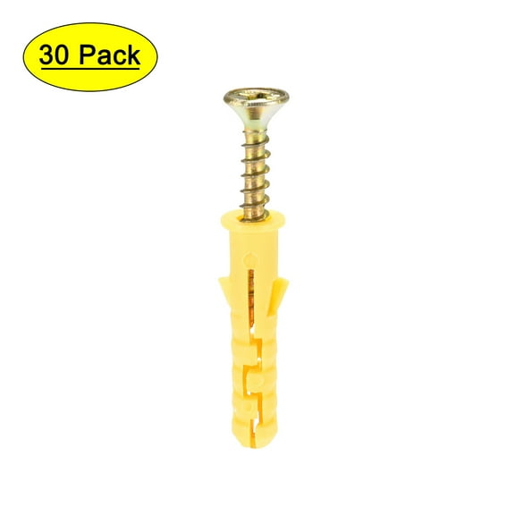 6x30mm Expansion Pipe with Screws Plastic Yellow 30 Pack