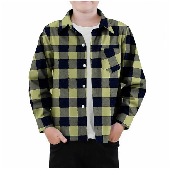 NAISIBABY Boys Long Sleeve Shirts 7-8T, Button Down Checked Lapel Fall Casual Fashion Tops Black