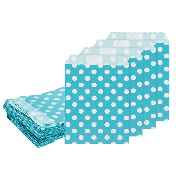 Uxcell 100Pcs Bolsas de Papel Kraft, 7" x 5" Bolsas de Caramelo Impermeables, Bolsas de Favor Planas, Bolsas de Regalo Pequeñas, Puntos Azules