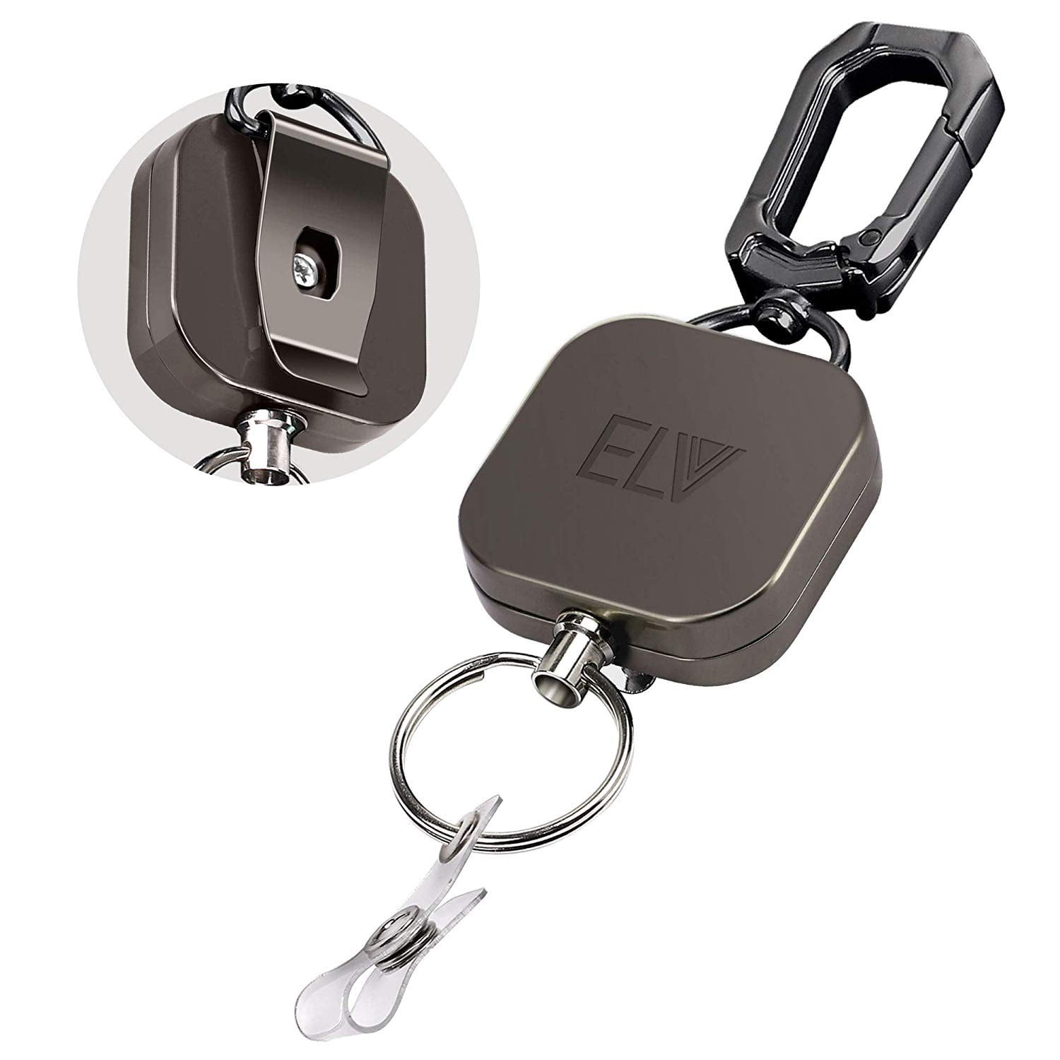 1 Pack ELV Retractable ID Badge Holder, Retractable Keychain Badge Reel,  Heav