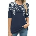 thumbnail image 7 of ZQUUVOU Womens Casual T-Shirts Front Pleated Crew Neck Short Sleeve Loose Fit Tops(Navy,M), 7 of 7