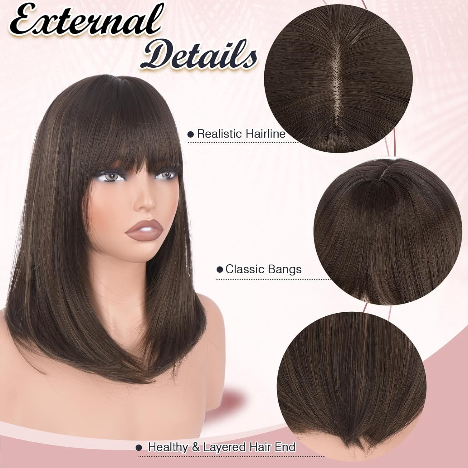 SUCS Blonde Bob Wigs with Bangs Shoulder Length Straight Natural Looking Synthetic Heat Resistant Medium Hair Wigs for Women Daily Party, 16 Inch Dirty Blonde