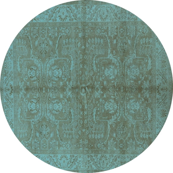 Ahgly Company Indoor Round Oriental Light Blue Industrial Area Rugs, 4' Round