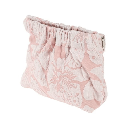 Unique Bargains 1 Pc Women Small Embroidery Snap Closure Cosmetic Bag for Business Travel Pink Canvas