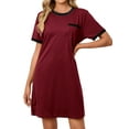thumbnail image 3 of HUBERY Women Contrast Color Crewneck Short Sleeve Pocket Split Hem Mini Dress, 3 of 5
