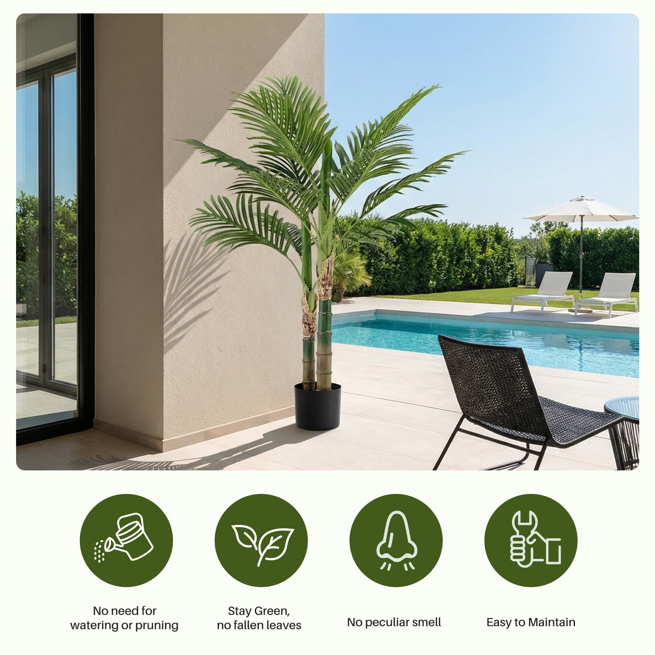 EDX 4ft Artificial Plants, Palm Tree, Faux Tropical Greenery Decorative Plant, Pre-Potted Fake Palm with Realistic Green Leaves for Indoor Outdoor Home Office Living Room Patio Decor